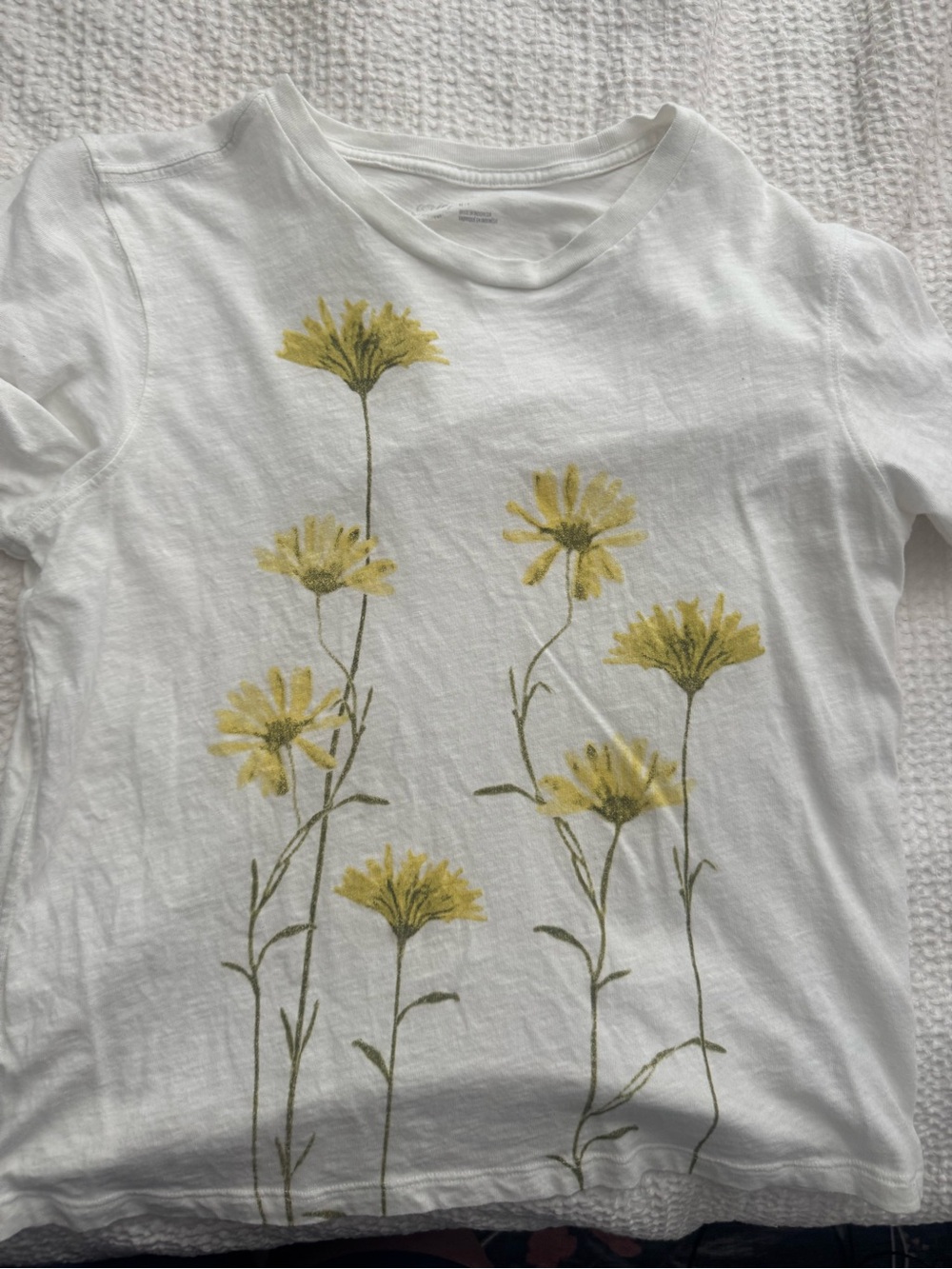 aerie White Short Sleeve Tee with Yellow Floral Print